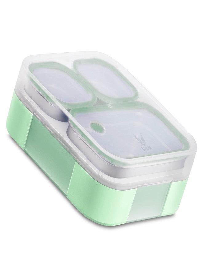 VAYA TYDBYT Lunchbox, Stainless Steel Bento Lunch Box with 3 Compartments - Ideal for Kids, Office, and School Use, Color - Winter Mint - Image 1
